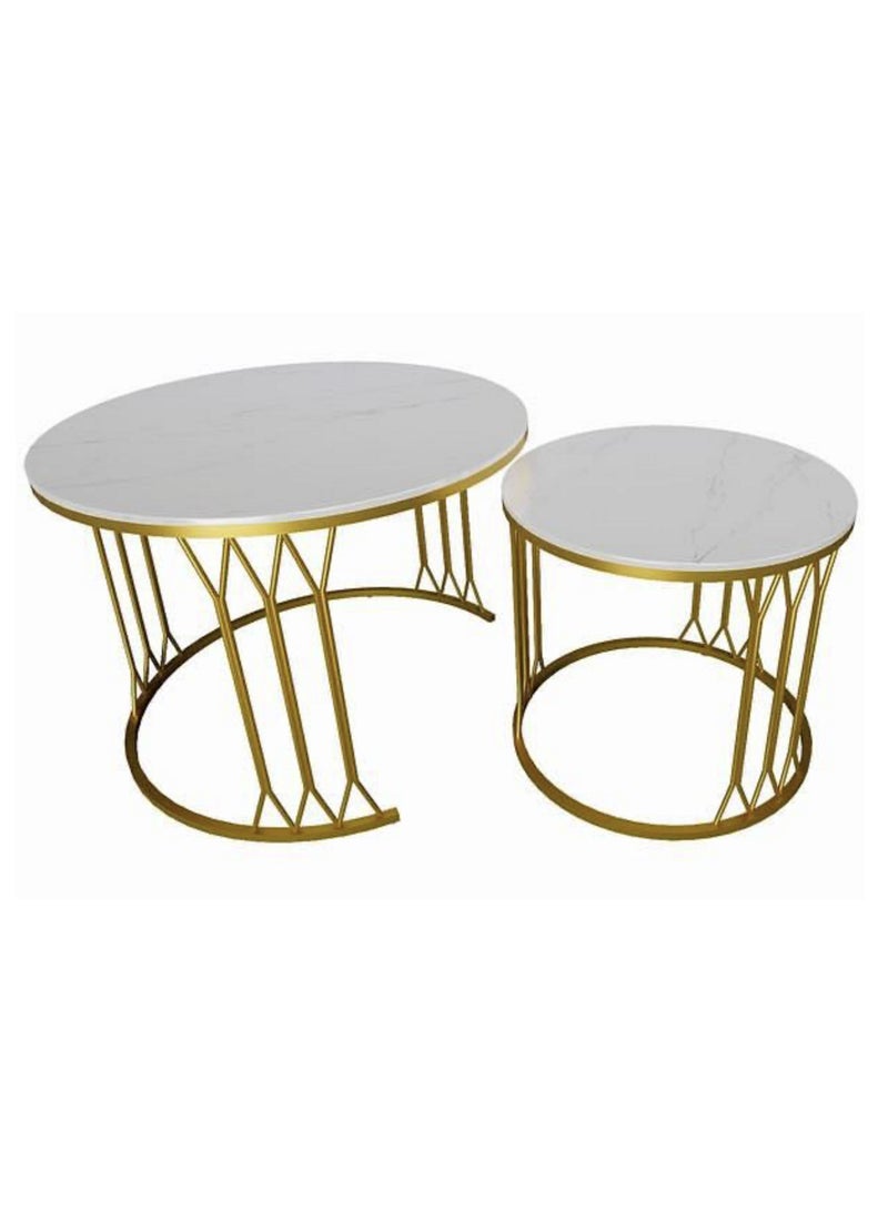 DubaiGallery Premium Round Nested Coffee Table Set with Smooth White Marble Style Top and Gold Metal Frame, Modern Living Room Furniture Set, Sofa Side and Center Table Use, Size Large 70×45cm and Small 50×38cm - Image 4